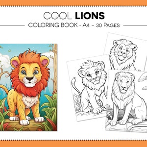 30 Cool Lions Coloring Pages, Coloring Book, Kids Coloring, Grayscale Coloring, Instant Download, Printable, A4