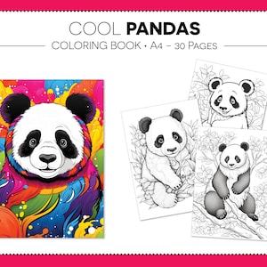 30 Cool Pandas  Coloring Pages, Coloring Book, Kids Coloring, Grayscale Coloring, Instant Download, Printable, A4