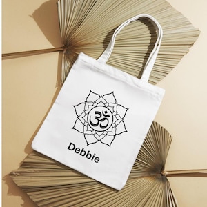 Personalised Om Yoga Tote Bag: Custom Name