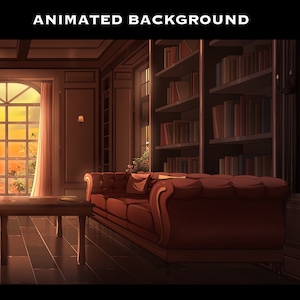 May include: A brown leather couch with a wooden frame sits in a room with a large window and bookshelves filled with books. The room has a wooden floor and a wooden coffee table.