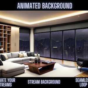 Cozy Living Room Animated Background | Rainy Evening Window Panorama | Ideal for OBS, Twitch, Zoom Streaming & Virtual Meetings