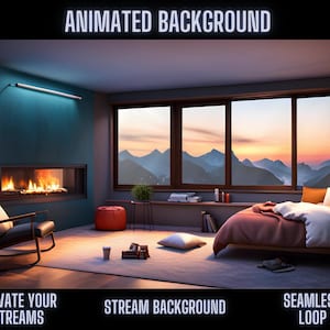 Cozy Bedroom Animated Background | Fireplace Warmth & Mountain Window View | Perfect for OBS, Twitch, Zoom Virtual Settings