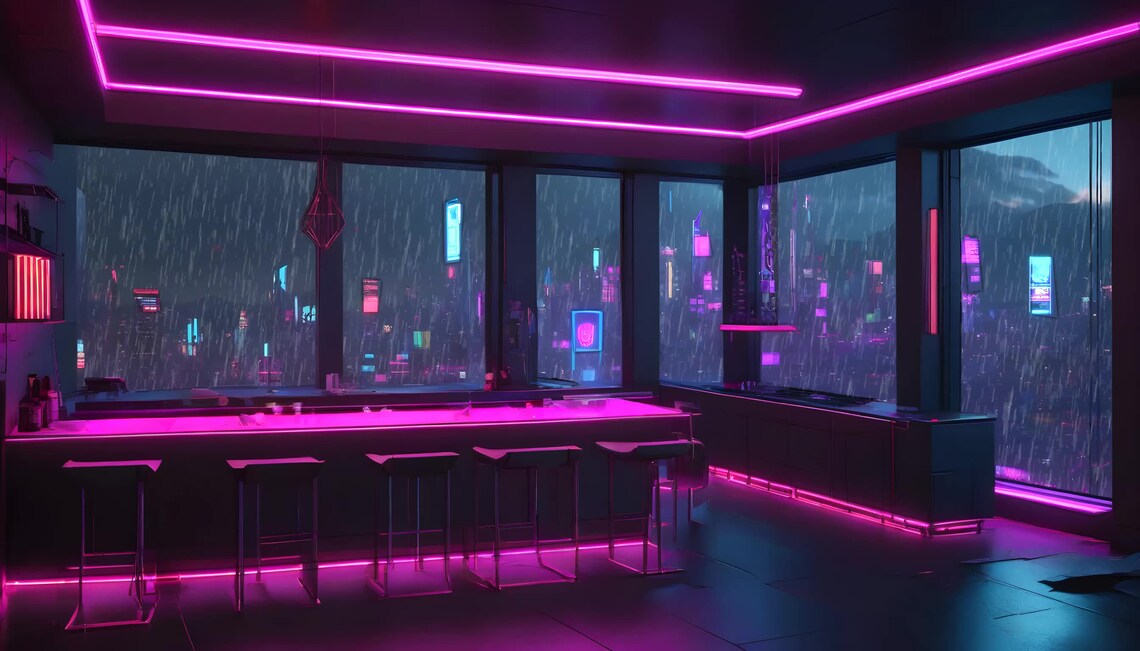 Digital Gaming Den Animated Setting | Cyberpunk Neon & Cityscape ...