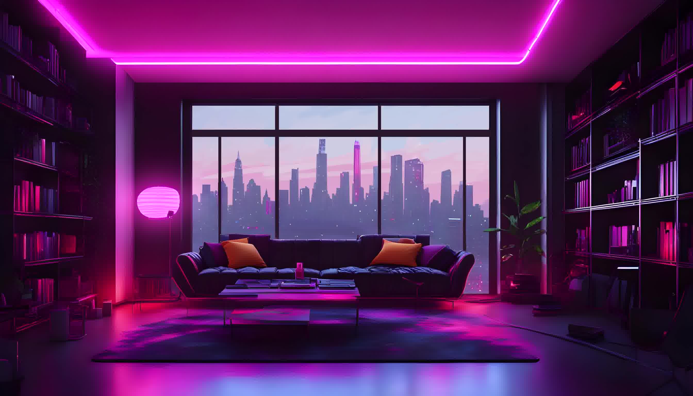 Cyberpunk Animated Background Living Room | Neon Lights & Futuristic ...