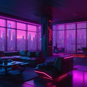 Gamer's Cyber Loft Animated Environment | Neon Signage & Urban Vista ...