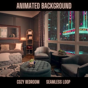 Cozy Bedroom Animated Background with Rain Ambiance | Perfect for Zoom Meetings, Twitch Streaming, Virtual Conferences & Online Gatherings