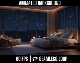 Candlelit Serenity - Elegant Bedroom Animated Background with Starry Views and Gentle Ambiance
