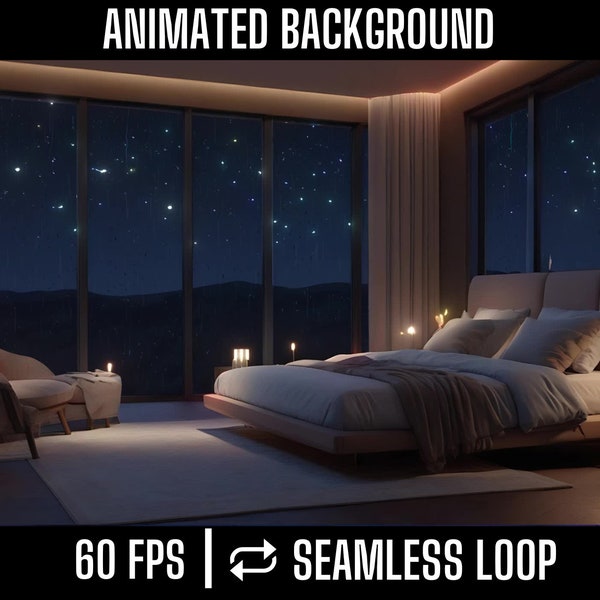 Candlelit Serenity - Elegant Bedroom Animated Background with Starry Views and Gentle Ambiance