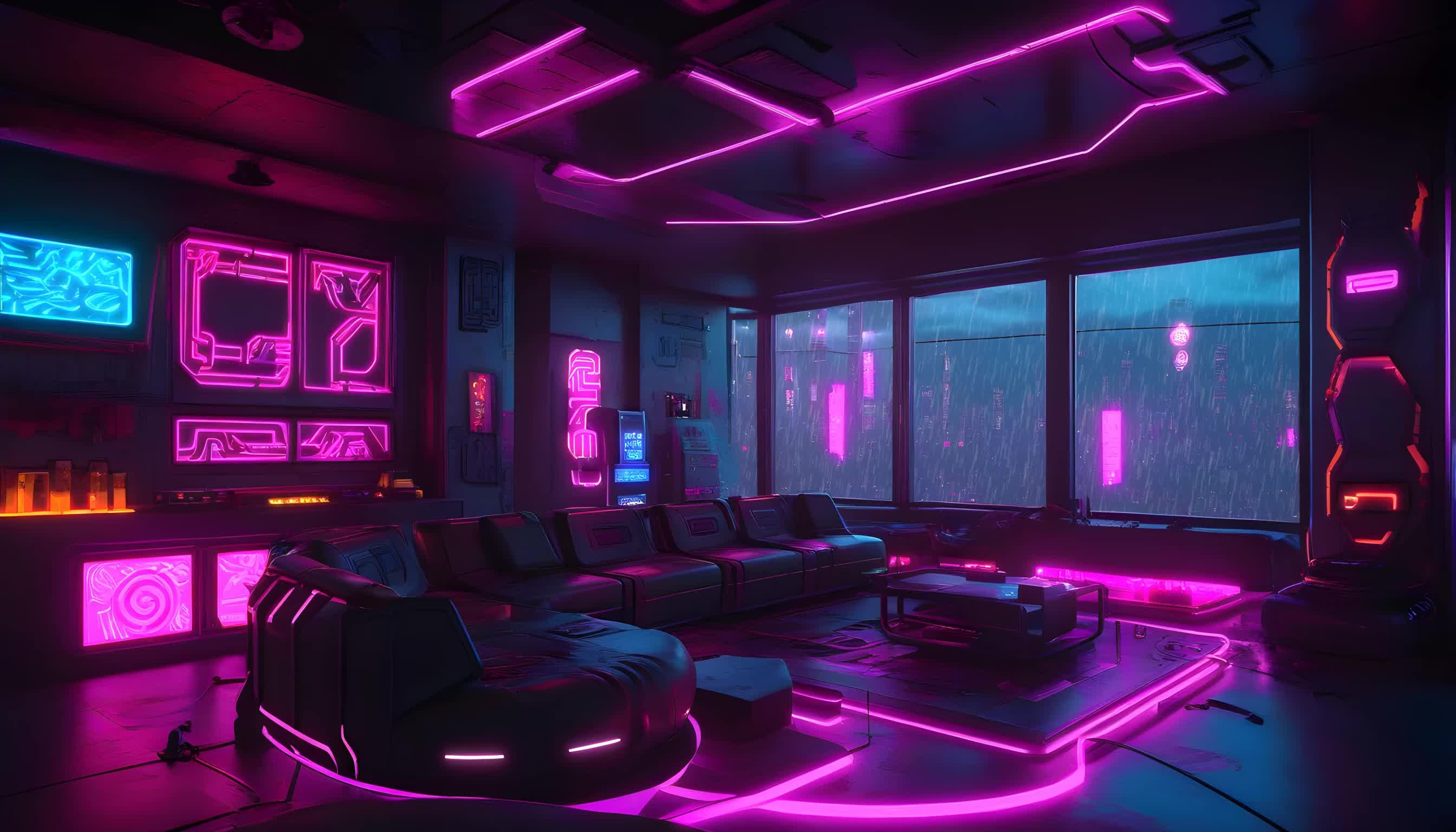 Picture of Futuristic Gamer's Penthouse Animated Background | Neon Gaming Icons ...