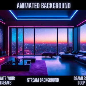 サイバーパンクアニメーション背景 | ネオンの街並みと未来的な都市景観 | OBS、Twitch、Zoom ストリーミングセッションに最適