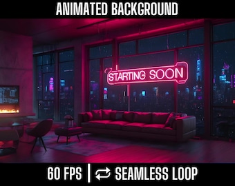 Starting Soon Screen Animated Background - Urban Oasis: Relaxing Neon Atmosphere in a Cozy Cyberpunk Setting