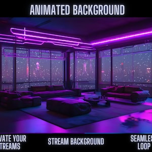 Cyberpunk Animated Background | Neon Cityscape & Urban Living Room | Ideal for Twitch, OBS, and Zoom Streaming