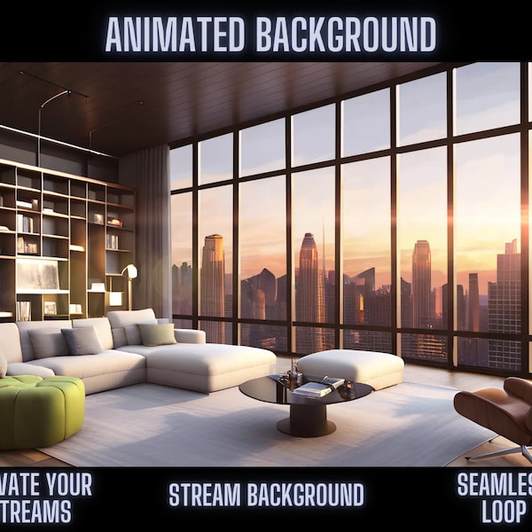 Animated Background Luxury Apartment | Panoramic Skyline View & Cozy Fireplace Atmosphere | Perfect for OBS, Twitch, and Zoom Streams