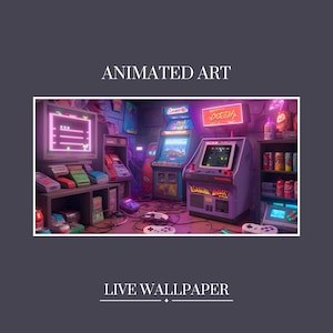 Retro Arcade Haven - Animated Background with 90s Gaming Consoles, Neon Lights, and Classic Arcade Machines
