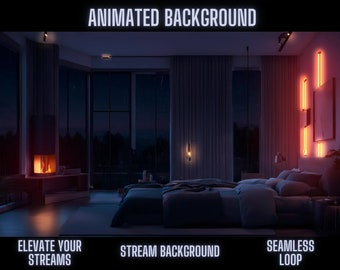 Animated Background: Cozy Nighttime Bedroom | Rainy Window & Warm Fireplace | Perfect for OBS, Twitch, Zoom Virtual Sessions