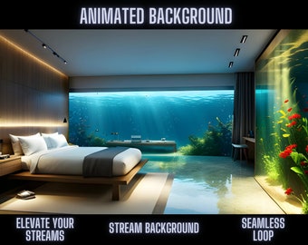 Animé d'une chambre moderne sous-marine | Fenêtre panoramique sur l'océan | Idéal pour les sessions virtuelles OBS, Twitch et Zoom
