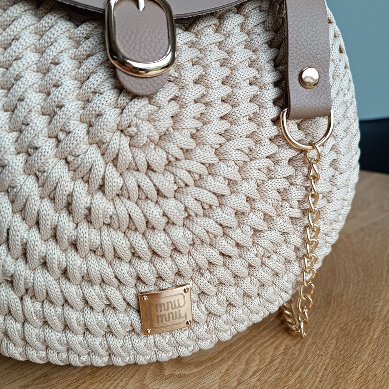 Crochet Crosssbody Vanilla Color Bag, Handmade Purse, Lexury Bag, For Her, Women, Gift, Unique Fashion, Elegant Leather Accessories Purse zdjęcie 5