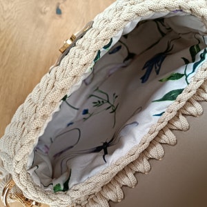 Crochet Crosssbody Vanilla Color Bag, Handmade Purse, Lexury Bag, For Her, Women, Gift, Unique Fashion, Elegant Leather Accessories Purse zdjęcie 8