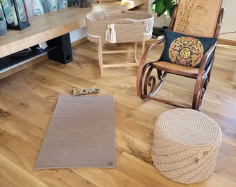 Rectangular Crochet Rug, Nursery Crochet Rug, Home Indoor Decor, Handmade Carpet, Living Room, Bathroom Mat,