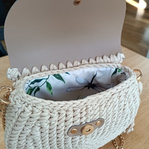 Crochet Crosssbody Vanilla Color Bag, Handmade Purse, Lexury Bag, For Her, Women, Gift, Unique Fashion, Elegant Leather Accessories Purse zdjęcie 7