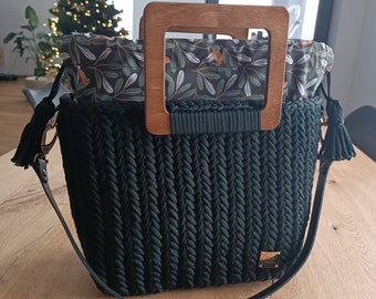 Borsa nera all'uncinetto, borsa da donna, borsa fatta a mano, borsa Lexury, per lei, donne, regalo, oro, moda unica, accessori eleganti, artigianale