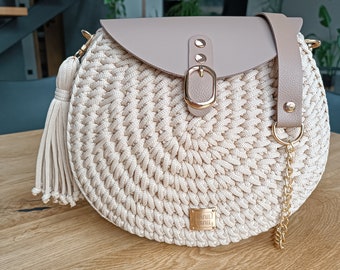 Crochet Crosssbody Vanilla Color Bag, Handmade Purse, Lexury Bag, For Her, Women, Gift, Unique Fashion, Elegant Leather Accessories Purse