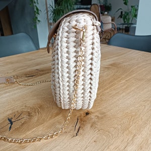 Crochet Crosssbody Vanilla Color Bag, Handmade Purse, Lexury Bag, For Her, Women, Gift, Unique Fashion, Elegant Leather Accessories Purse zdjęcie 4