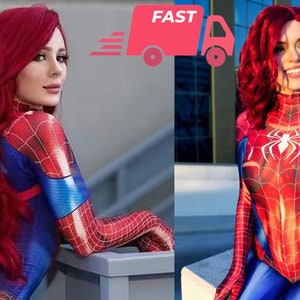 Handmade Spiderman Superhero Cosplay Halloween Costume, Spiderwoman Bodysuit Black, Superhero Party, Costume for Women
