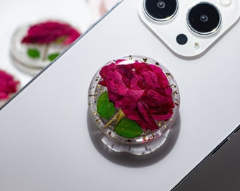 Real Rose Phone Grip Holder, Pressed Real Flower Phone Holder, Real Flower Kindle Grip Holder, Real Red Flower Kindle Stand, Birthday gifts