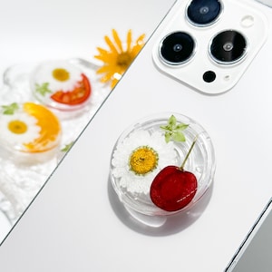 Pressed Cherry Phone Grip Holder, Dried Cherry Phone Holder, Real Cherry,Dried Resin Fruit Phone Holder, Cute Phone Grip, Pretty Kindle Grip