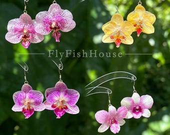 Real Phalaenopsis Orchid Dangle Earrings,Handmade Orchid Jewelry,Purple Floral Drop Earrings,Unique Botanical Earrings,Bridal Wedding Gift