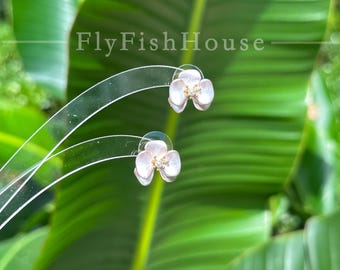 Handmade Orchid Jewelry, 14K Gold Plated, Elegant Floral Accessory, Handmade Orchid Flower Pendant for Women,Stud earrings