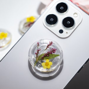 Real Forget-me-not Phone Grip, Dry Pressed Flower Phone Grip, Natural Pressed Flower With Leaf Resin Phone Grip, Pressed Flower Kindle Grip