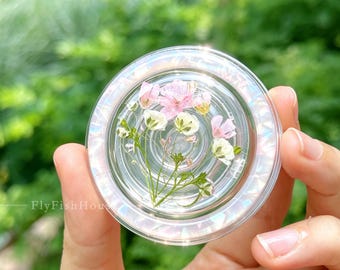 Soporte para teléfono con resina floral auténtica, soporte magnético para teléfono con carcasa holográfica, accesorio de nomeolvides secos para Kindle, soporte con flores de paniculata para Kindle