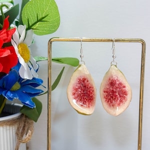 Real Fig Resin Fruit Earrings, Pressed Fig Earrings, Dried Fig Dangle Drop Earrings, Handmade Natural Fruit Jewelry, Christmas Gift For Her