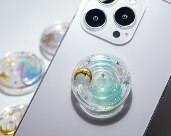 Space Moon And Stars Phone Grip Holder, Cute Resin Phone Holder, Handmade Pretty Resin Kindle Holder, Green Kindle Accessories
