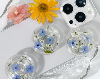 Dry Forget-me-not Phone Grip Holder, Dry Pressed Real Flower Phone Holder, Handmade Resin Phone Holder, Gift for teacher