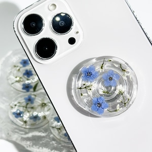 Real Forget-me-not Flower Phone Grip Holder,Pressed Real Flower Phone Holder, Magnetic Phone Grip, Cute Flower Kindle Grip, Real Blue Flower