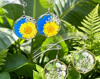 Real Hydrangea Flower Earrings, Preserved Dried Floral Dangle Earrings,Resin Dried Flower Drop Earrings, Boho Floral Jewelry Gift for Women