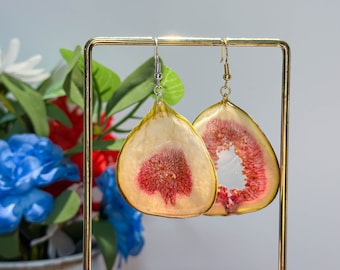 Real Fig Resin Fruit Earrings, Pressed Fig Earrings, Dried Fig Dangle Drop Earrings, Handmade Natural Fruit Jewelry, Christmas Gift For Her