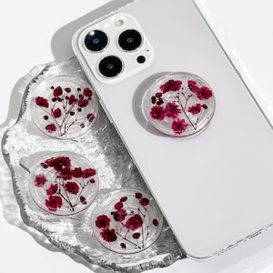 Dry baby&#39;s breath Phone Grip Holder, Dry Pressed Real Flower Phone Holder, Handmade Resin Phone Holder, Gift for teacher