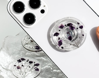 Dry baby's breath Phone Grip Holder, Dry Pressed Real Flower Phone Holder, Handmade Resin Phone Holder, Gift for teacher