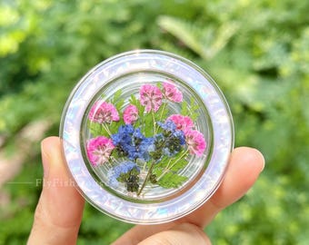 Soporte para teléfono de resina con flores de paniculata secas reales, soporte magnético para teléfono con carcasa holográfica, accesorio floral para Kindle, soporte con forma de nomeolvides para Kindle