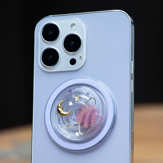 Magsafe Phone Grip, Space Moon Stars Phone Grip Holder, Cute Resin Phone Holder, Handmade Pretty Resin Kindle Grip, Pink Kindle Accessories