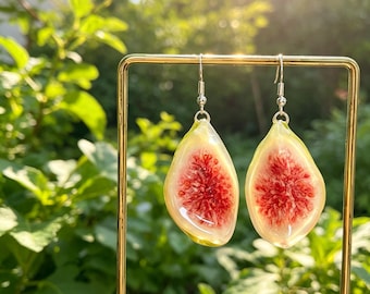 Real Fig Resin Fruit Earrings, Pressed Fig Earrings, Dried Fig Dangle Drop Earrings, Handmade Natural Fruit Jewelry, Christmas Gift For Her