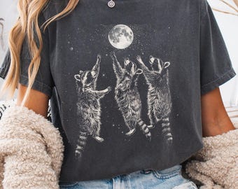 Maglietta procione Maglietta meme procione Retro Raccoon Moon Comfort Colors T-shirt Vintage Raccoon TShirt Tre procioni Maglietta oversize Trash Panda