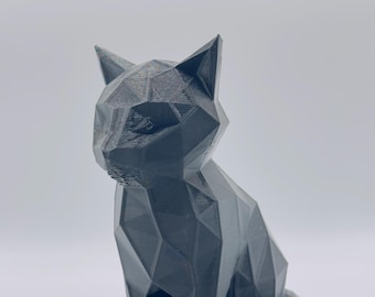 Escultura de gato de cristal: adorno geométrico para escritorio de oficina