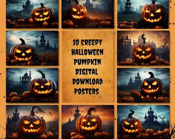 10 Halloween Digital Downloads: Spooky Pumpkins & Creepy Castle, Perfect for Haunted Vibes!