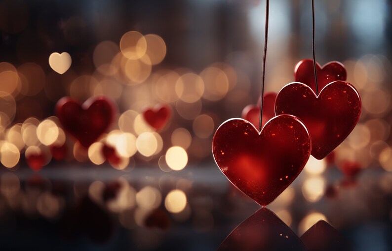 Six Love Heart Bokeh Valentine's Day Backgrounds, Romantic Backdrops