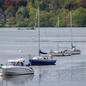 Four Boats on Ambleside Lake, Lake District Wall Art, Digital Download Print, Landscape Photography